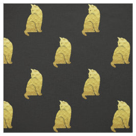 Tecido Gato Dourado em Preto