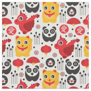 Tecido Gato, dragão, e panda afortunados de China