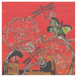 Tecido Gato e borboleta do amor