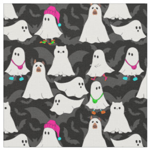 Tecido gato fantasma de halloween preto