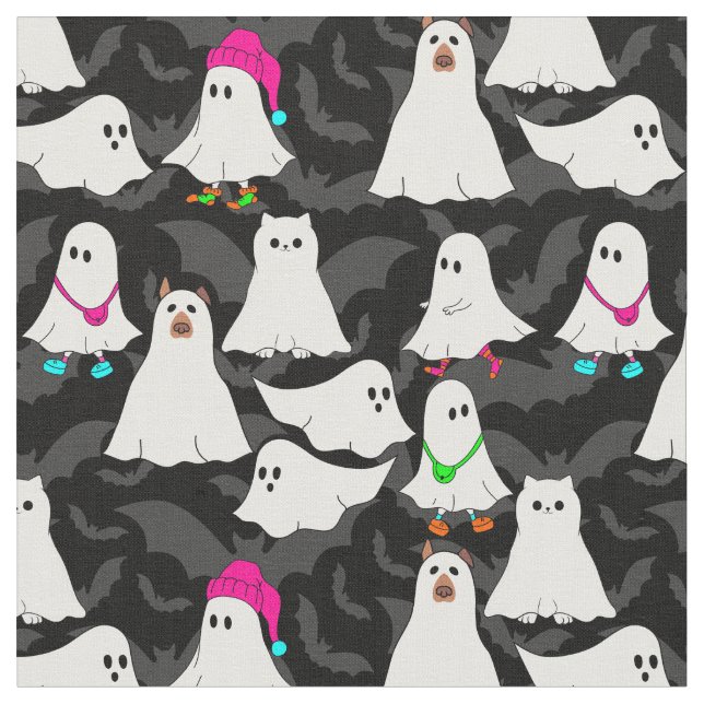 Tecido gato fantasma de halloween preto (Detalhe)