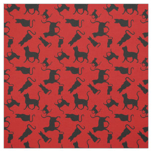 Tecido Gato/Gatos Kitten/gatinho, silhueta, vermelho vivo