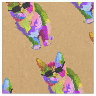 Tecido Gato legal do pop art com gatinho dos óculos de