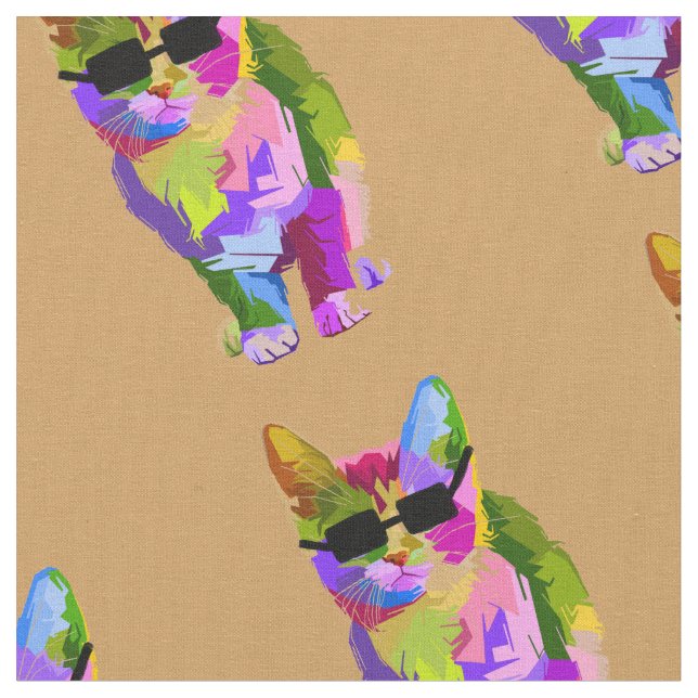 Tecido Gato legal do pop art com gatinho dos óculos de (Detalhe)