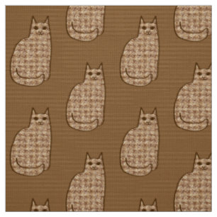 Tecido Gato moderno do meio século, bege e luz - marrom