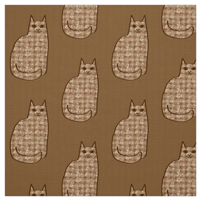 Tecido Gato moderno do século médio, bege e castanho clar (Modelo)