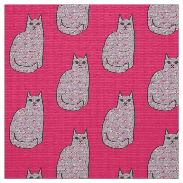 Tecido Gato Moderno do Século médio, Cinzas/Cinzas e Rosa (Modelo)