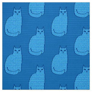 Tecido Gato Moderno do Século Médio, Cobalto e Azul Cla