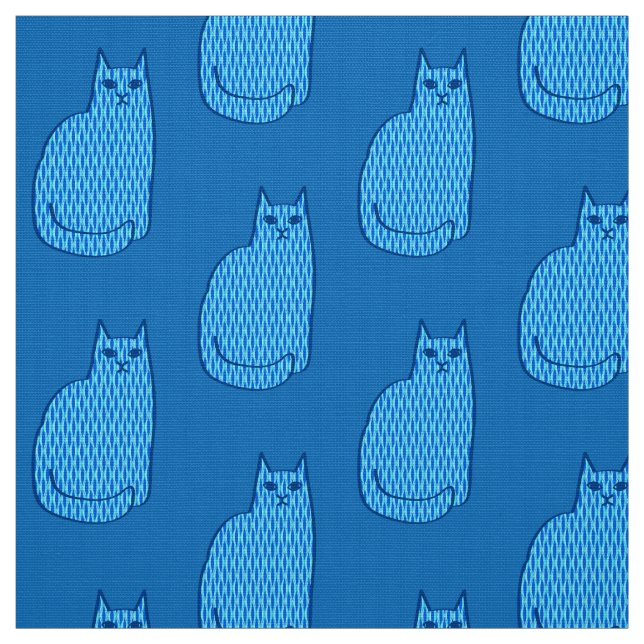 Tecido Gato Moderno do Século Médio, Cobalto e Azul Claro (Modelo)