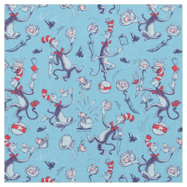 Tecido Gato No Chapéu | Padrão Azul (Detalhe)