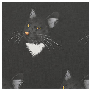 Tecido Gato preto com olhos amarelos no escuro