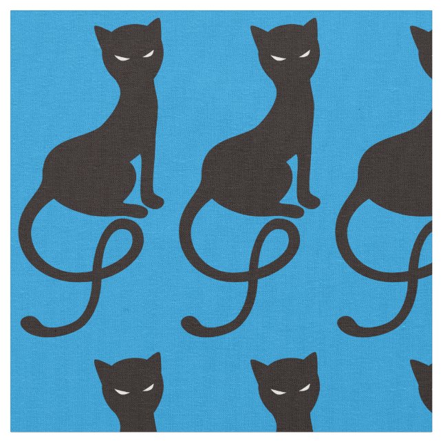 Tecido Gato preto mau gracioso azul (Detalhe)