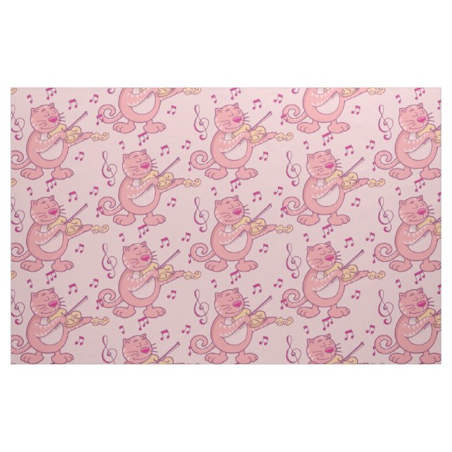 Tecido Gato Rosa com Violino (Fat Quarter)
