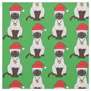 Tecido Gato Siamese do Natal com chapéu do papai noel