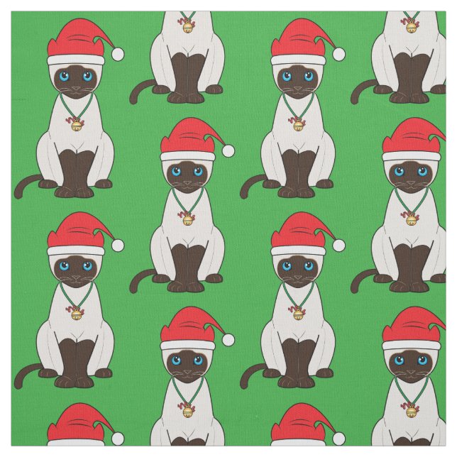 Tecido Gato Siamese do Natal com chapéu do papai noel (Modelo)