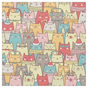 Tecido Gatos bonitos do Xmas