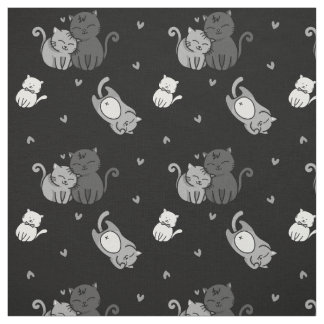 Tecido Gatos bonitos em amantes de gatos Black Cheeky Wit