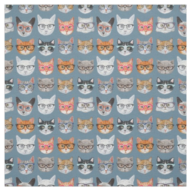 Tecido Gatos bonitos que vestem o teste padrão dos vidros (Modelo)