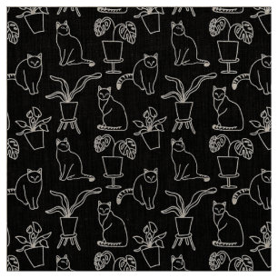 Tecido Gatos brancos em preto
