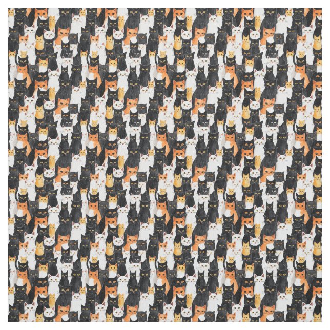 Tecido Gatos Brancos Laranja Pretos (Modelo)