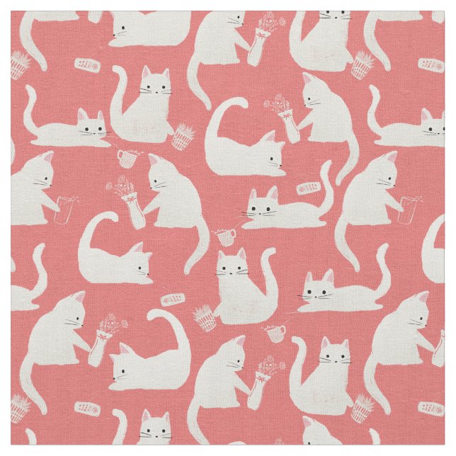 Tecido Gatos Brancos Ruins A Arrancar Coisas (Detalhe)