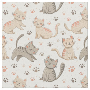 Tecido Gatos brincalhões e marcas de patas - Padrão de ga