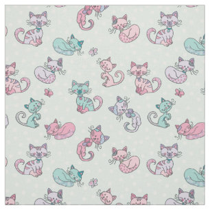 Tecido Gatos Cachorros Pastel Teal Rosa Bolinhas Púrpura