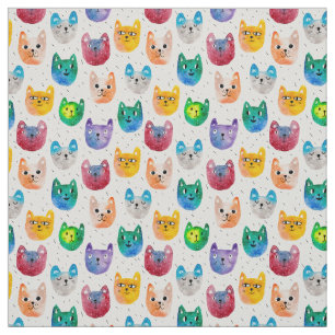 Tecido Gatos com aquarelas e amigos