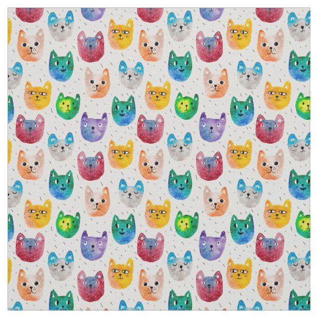 Tecido Gatos com aquarelas e amigos (Modelo)
