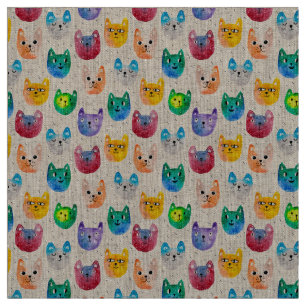 Tecido Gatos com aquarelas e amigos