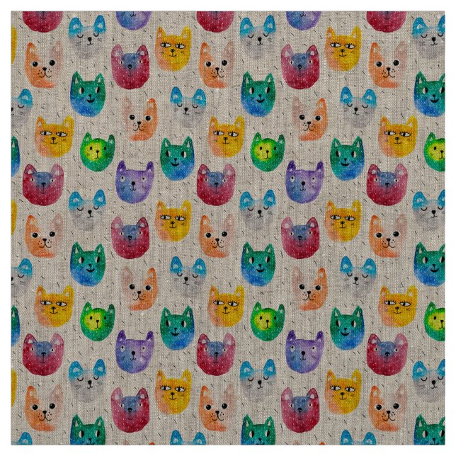Tecido Gatos com aquarelas e amigos (Modelo)