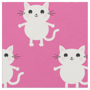 Tecido Gatos de Desenho Animado Brancos Fofos Berçário In