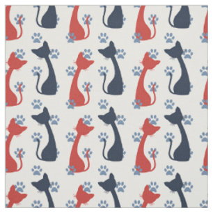 Tecido Gatos de Fazenda de Arte Folclórica - Vermelho Cel