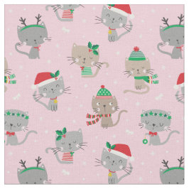 Tecido Gatos de Natal bonitos em rosas claro