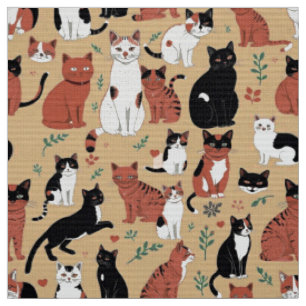 Tecido Gatos Divertidos em um Fundo Bege