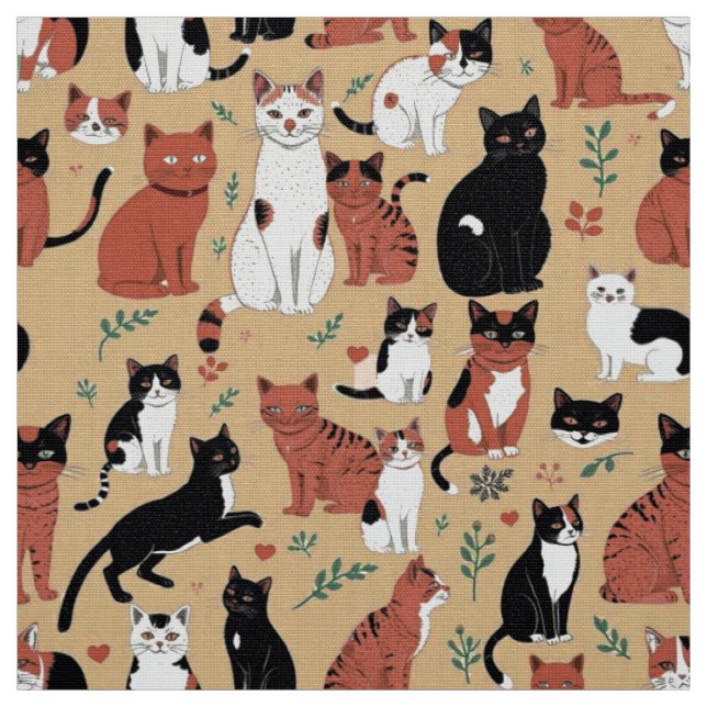 Tecido Gatos Divertidos em um Fundo Bege (Modelo)