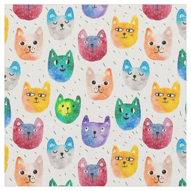 Tecido Gatos e amigos da aguarela (Detalhe)