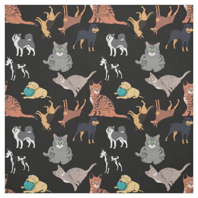 Tecido Gatos E Cachorros Padrão De Design Em Preto  (Modelo)
