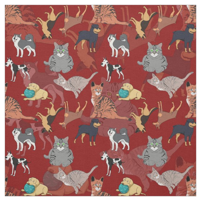 Tecido Gatos E Cachorros Padrão Design Em Azul  (Modelo)