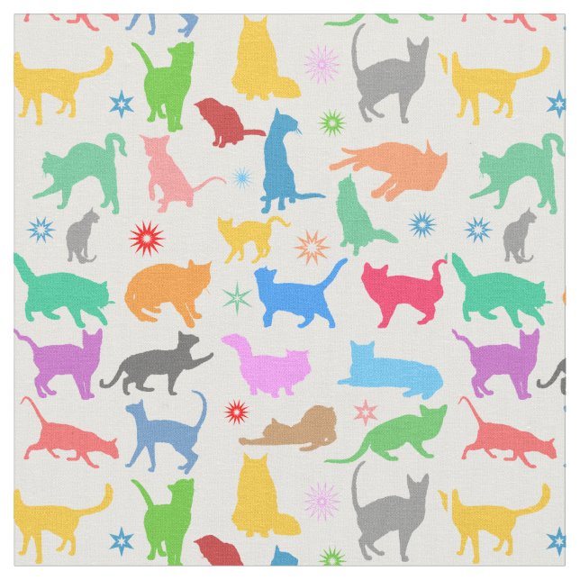 Tecido Gatos E Estrelas Coloridos (Detalhe)