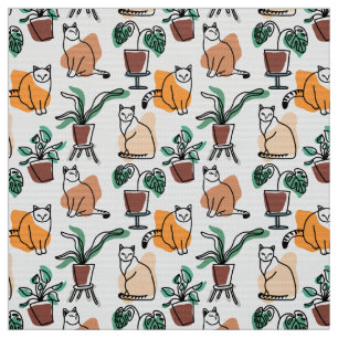 Tecido Gatos e flores para desenho de linhagens