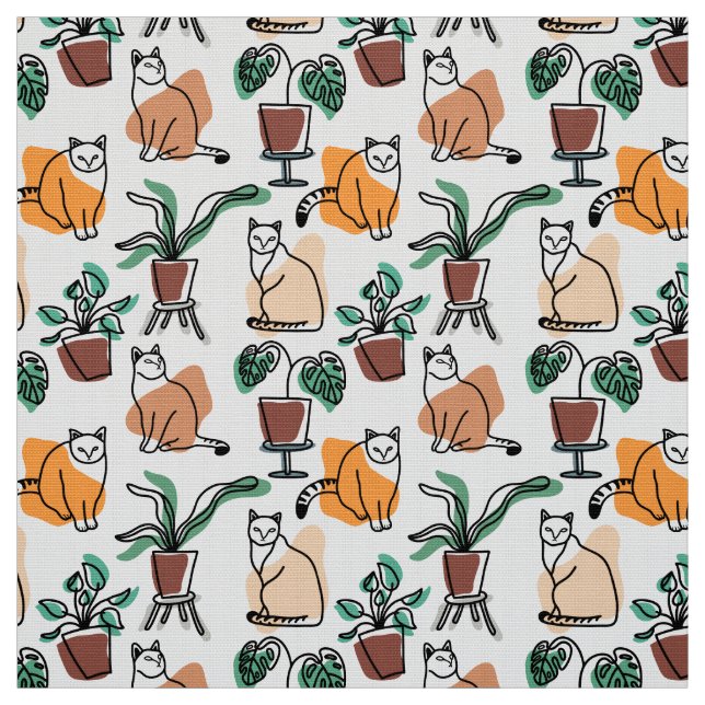 Tecido Gatos e flores para desenho de linhagens (Modelo)