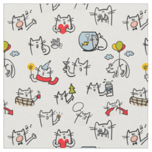 Tecido Gatos engraçados, leite e magia.
