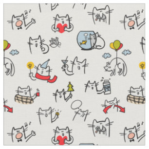 Tecido Gatos engraçados, leite e magia.