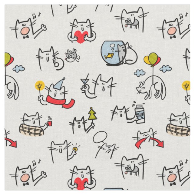 Tecido Gatos engraçados, leite e magia. (Detalhe)