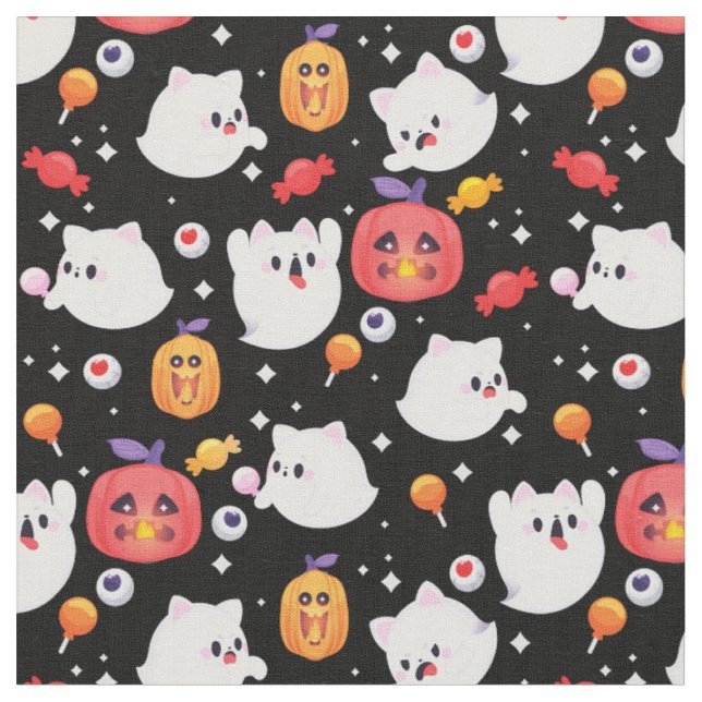 Tecido gatos fantasmas de halloween abóbora doce assustad (Detalhe)