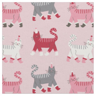 Tecido Gatos Feriados Rosa