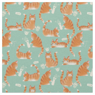 Tecido Gatos Laranja Maus A Baterem