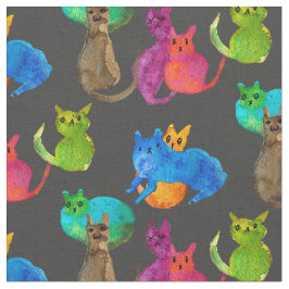 Tecido Gatos loucos coloridos em aquarela
