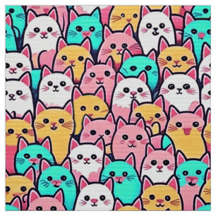 Tecido Gatos Minimalistas Reproduzíveis em Pastas Multico